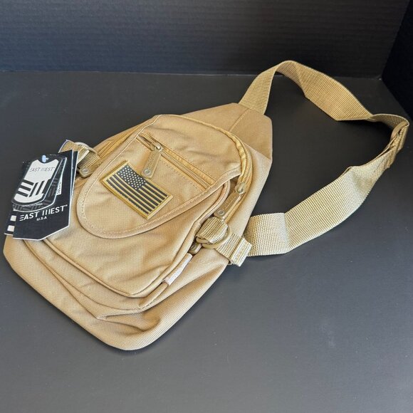 Tactical Sling Crossbody Bag With American Flag Patch & Adjustable Strap - East/ - Picture 2 of 14